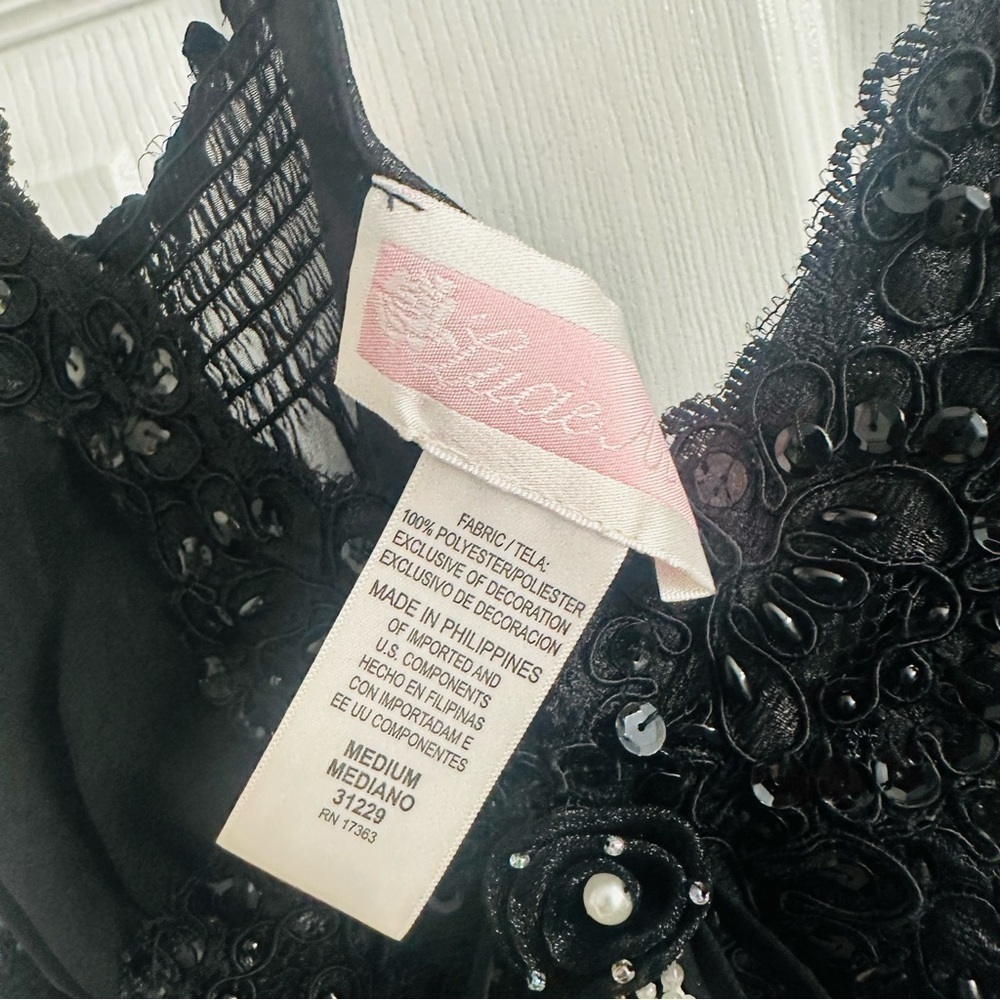 Vintage Lingerie Slip Dress Sheer Mesh Black Gothic Sequin Fairy Coquette Medium - Picture 6 of 6